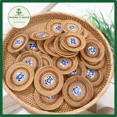 Lót Ly Handmade Bằng Mây Tre Đan Kết Hợp Gốm Sứ - Trang Trí Bàn Ăn Cổ Điển, Độc Đáo, Thân Thiện Với Môi Trường