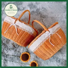 Giỏ mây có nắp trang trí, giỏ mây picnic chụp ảnh decor xinh xắn Phương Vy Decor