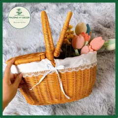 Giỏ mây có nắp trang trí, giỏ mây picnic chụp ảnh decor xinh xắn Phương Vy Decor