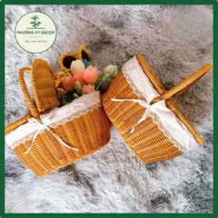 Giỏ mây có nắp trang trí, giỏ mây picnic chụp ảnh decor xinh xắn Phương Vy Decor