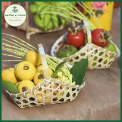 Làn tre hình yên ngựa trang trí, bày hoa quả ban thờ thần tài Phương Vy Decor