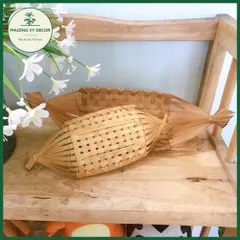 Thuyền Tre Trang Trí Bàn Thờ Thần Tài - Đồ Đựng Hoa Quả, Gia Vị Thủ Công - Size Lớn 36cm, Nhỏ 9.5cm