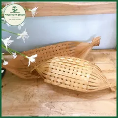 Thuyền Tre Trang Trí Bàn Thờ Thần Tài - Đồ Đựng Hoa Quả, Gia Vị Thủ Công - Size Lớn 36cm, Nhỏ 9.5cm