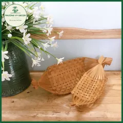 Thuyền Tre Trang Trí Bàn Thờ Thần Tài - Đồ Đựng Hoa Quả, Gia Vị Thủ Công - Size Lớn 36cm, Nhỏ 9.5cm