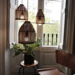 Combo Đèn Treo Tường Tre và Nơm Khum Nhỏ - Bộ Đèn Led 9W Vàng Trang Trí Không Gian Nghệ Thuật Theo Phong Cách Tự Nhiên