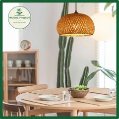 Chao đèn tre hình nấm 2 lớp - Đèn lồng mây tre trang trí nhà cửa, khách sạn, quán cafe - Phương Vy Decor