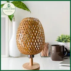 Đèn Ngủ Mây Tre Hình Quả Nhót - Đèn Bàn Trang Trí Phong Cách Mộc Mạc Tối Giản Cho Phòng Khách, Phòng Ngủ