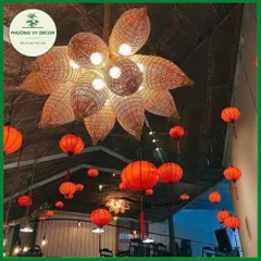 Chao Đèn Trang Trí Nhà Hàng Quán Cà Phê - Đèn Thủ Công Từ Nan Tre - Phong Cách Dân Tộc Độc Đáo 14cm x 46cm