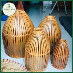 Combo 3 Chao Đèn Thả Trần Nơm Khum Mây Tre - Trang Trí Nhà Cửa, Homestay, Quán Ăn - Kiểu Dáng Xinh Xắn, Thân Thiện Với Môi Trường