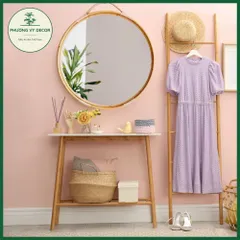 Gương mây song cật hình tròn có quai trang trí nhà cửa hàng xuất dư Phương Vy Decor