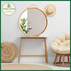 Gương mây song cật hình tròn có quai trang trí nhà cửa hàng xuất dư Phương Vy Decor