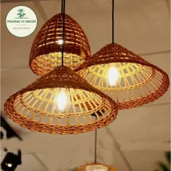 Chao Đèn Thả Trần Hình Nón Mây Đan Thưa - Trang Trí Quán Cafe & Nhà Cửa Nghệ Thuật Phương Vy Decor