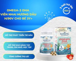 Viên nhai DHA Omega-3 Nordic Naturals 90 viên vị dâu - Hỗ trợ phát triển trí não và thị giác cho bé từ 3 tuổi trở lên