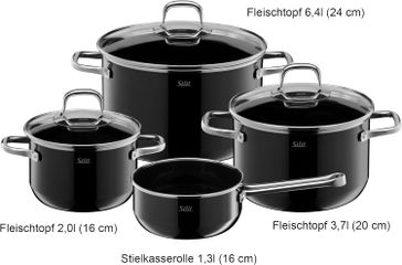 Bộ 4 Nồi Silit Elegance Line Đen - Chất Liệu Silargan, Chịu Nhiệt Tốp Đến 250°C, Sử Dụng Trên Tất Cả Các Loại Bếp