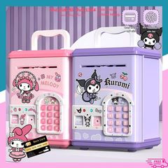 Két Sắt Mini Thông Minh Kuromi, Melody, Labubu - Ống Heo Có Khóa Vân Tay, Quẹt Thẻ, Âm Nhạc Vui Nhộn, Đèn LED Màu Sắc