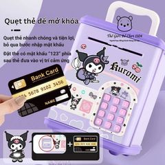 Két Sắt Mini Thông Minh Kuromi, Melody, Labubu - Ống Heo Có Khóa Vân Tay, Quẹt Thẻ, Âm Nhạc Vui Nhộn, Đèn LED Màu Sắc