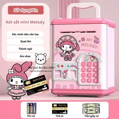 Két Sắt Mini Thông Minh Kuromi, Melody, Labubu - Ống Heo Có Khóa Vân Tay, Quẹt Thẻ, Âm Nhạc Vui Nhộn, Đèn LED Màu Sắc