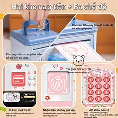 Két Sắt Mini Thông Minh Kuromi, Melody, Labubu - Ống Heo Có Khóa Vân Tay, Quẹt Thẻ, Âm Nhạc Vui Nhộn, Đèn LED Màu Sắc