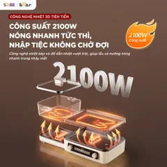 Nồi lẩu nướng đa năng Bear GR-5H22R83 - Thiết bị 2 trong 1 cho bữa tiệc gia đình, công suất 2100W, thiết kế gấp gọn, dễ dàng vệ sinh.