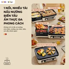 Nồi lẩu nướng đa năng Bear GR-5H22R83 - Thiết bị 2 trong 1 cho bữa tiệc gia đình, công suất 2100W, thiết kế gấp gọn, dễ dàng vệ sinh.