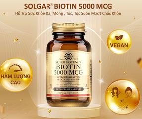 Viên Uống Biotin Thuần Chay Solgar 5000mcg - Hỗ Trợ Tóc, Da, Móng Khỏe Mạnh - Hộp 50 Viên Bổ Sung Vitamin B