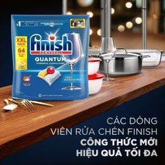 Viên Rửa Chén Finish Powerball Quantum 64 Viên Hương Chanh - Sạch Bóng Vượt Trội, An Toàn Cho Gia Đình, Nhập Khẩu EU