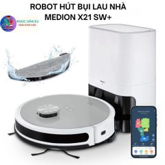 Robot hút bụi lau nhà Medion X21 SW+ thông minh tự đổ rác, công suất mạnh 3000Pa, điều khiển qua ứng dụng, nhập khẩu Đức, bảo hành 12 tháng
