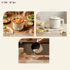 Nồi nấu điện đa năng Bear MC-4H16H 1.2L - Thiết kế nhỏ gọn, nhiều chức năng: nấu lẩu, hấp, xào, hầm cho 1-2 người, tiện lợi và an toàn.