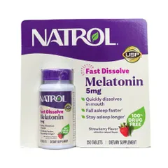 Viên ngậm hỗ trợ giấc ngủ Natrol Sleep 5mg 250 viên - Giải pháp cho giấc ngủ ngon và thư giãn tinh thần, dễ uống hương dâu Tây.