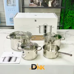 Bộ nồi WMF Aparto 4 món - Inox Cromargan® 18/10, Nắp kính, Đa năng và Bền bỉ cho bếp từ và bếp gas - Dụng cụ nhà bếp cao cấp