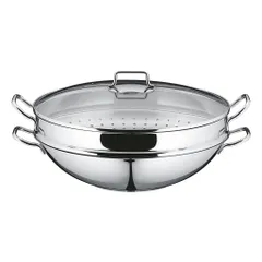 Chảo kèm xửng hấp WMF Wok Macao 36cm - Dụng cụ nấu bếp chất lượng cao từ Đức, đa năng cho hầm, hấp, chiên, an toàn cho máy rửa chén