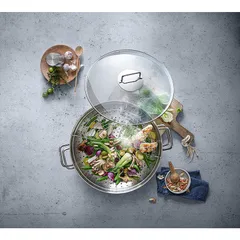 Chảo kèm xửng hấp WMF Wok Macao 36cm - Dụng cụ nấu bếp chất lượng cao từ Đức, đa năng cho hầm, hấp, chiên, an toàn cho máy rửa chén