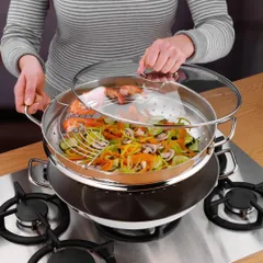 Chảo kèm xửng hấp WMF Wok Macao 36cm - Dụng cụ nấu bếp chất lượng cao từ Đức, đa năng cho hầm, hấp, chiên, an toàn cho máy rửa chén