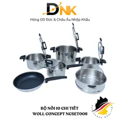 Bộ Nồi Đa Năng WOLL Concept NCSET006 - Bộ 10 Chi Tiết Nhập Khẩu Từ Đức, Chảo, Nồi, Xửng Hấp Cao Cấp, An Toàn, Tiện Lợi