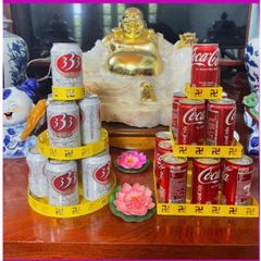 Tháp Bia Nước Ngọt 3 Tầng Vuông/Tròn Bằng Thép Sơn Vàng Cao Cấp - Đồ Cúng Dường Sang Trọng Cho Bàn Thờ Và Chùa