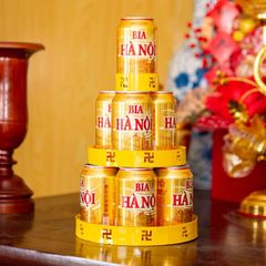 Tháp Bia Nước Ngọt 3 Tầng Vuông/Tròn Bằng Thép Sơn Vàng Cao Cấp - Đồ Cúng Dường Sang Trọng Cho Bàn Thờ Và Chùa