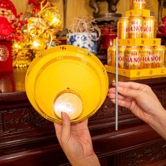 Tháp Bia Nước Ngọt 3 Tầng Vuông/Tròn Bằng Thép Sơn Vàng Cao Cấp - Đồ Cúng Dường Sang Trọng Cho Bàn Thờ Và Chùa