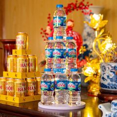 Tháp Bia Nước Ngọt 3 Tầng Vuông/Tròn Bằng Thép Sơn Vàng Cao Cấp - Đồ Cúng Dường Sang Trọng Cho Bàn Thờ Và Chùa