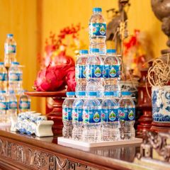 Tháp Bia Nước Ngọt 3 Tầng Vuông/Tròn Bằng Thép Sơn Vàng Cao Cấp - Đồ Cúng Dường Sang Trọng Cho Bàn Thờ Và Chùa