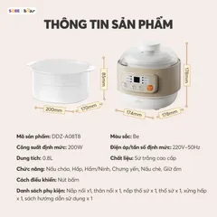 Nồi Nấu Chậm Cách Thủy Bear 0.8L DDZ-A08T8 - Thiết Kế Sang Trọng, An Toàn, Đa Chức Năng Cho Món Ngon Gia Đình