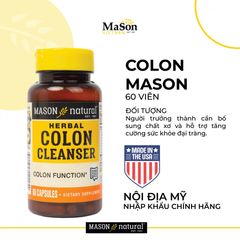 Viên uống hỗ trợ sức khỏe đại tràng Colon Herbal Cleanser 60 viên - Thực phẩm chức năng Mason Natural dành cho người lớn