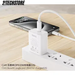 Củ Sạc chận dẹt Hoco C143 20W Sạc Nhanh Type-C tương thích mọi thiết bị