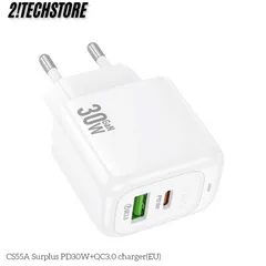 Củ sạc Hoco CS55A Nhanh 30W Type-C USB 2 Cổng sạc, Phù Hợp với điện thoại IP, Android.