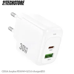 Củ sạc Hoco CS55A Nhanh 30W Type-C USB 2 Cổng sạc, Phù Hợp với điện thoại IP, Android.