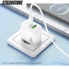 Củ sạc Hoco CS55A Nhanh 30W Type-C USB 2 Cổng sạc, Phù Hợp với điện thoại IP, Android.