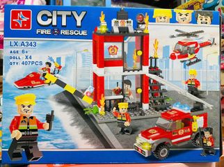 LX A343 City Fire Rescue Đồ chơi xây dựng chủ đề đội cứu hỏa gồm 407 chi tiết mô phỏng trạm cứu hỏa và xe cộ cứu hỏa cho trẻ từ 6 tuổi trở lên
