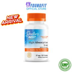 Viên Uống Sắt Doctor's Best Iron Ferrous Bisglycinate Ferrochel - Tăng Cường Sức Khỏe Hệ Tuần Hoàn, Hộp 120 Viên Bổ Máu