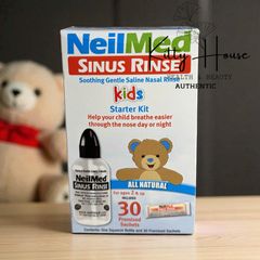 Bộ vệ sinh mũi dành cho trẻ em NeilMed Sinus Rinse - Bình rửa mũi kèm 30 gói hỗn hợp Sodium Chloride và Sodium Bicarbonate
