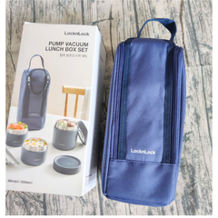 Bộ Hộp Cơm Giữ Nhiệt Văn Phòng LocknLock Lunch Box 3 Ngăn Kèm Túi Thìa Đũa LHC8052S01