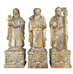 Bộ 3 Tượng Phúc Lộc Thọ Gỗ Hương Đá 30cm - Quà Tặng Ý Nghĩa Trang Trí Nhà Cửa, Tượng Trưng Tài Lộc, Sức Khỏe, Trường Thọ